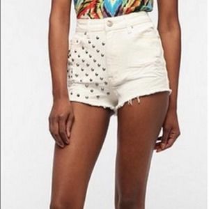 Urban Outfitters BDG White Studded High Rise Cheeky Studded Shorts Sz 27